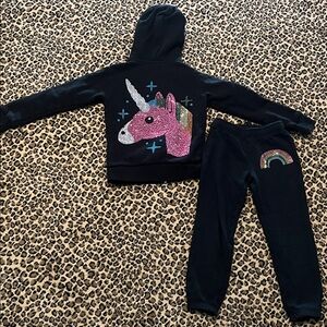 Butter Girls 5/6 black Kids Unicorn Hoodie & Joggers Set with Sequin Unicorn